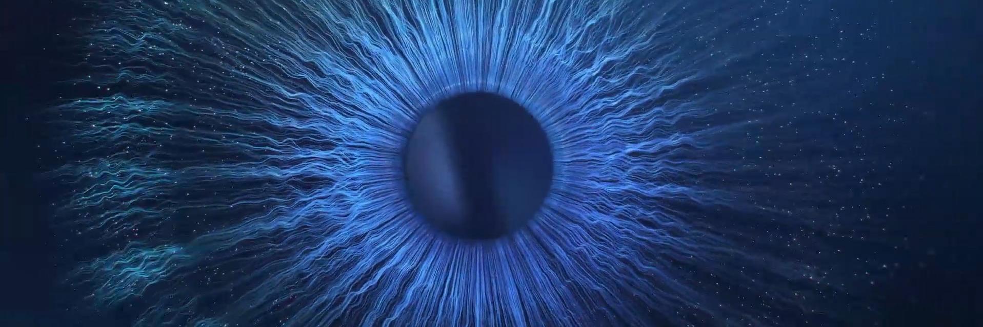 突破界限 想像無限活動——黑暗中的特寫．藍色眼球。