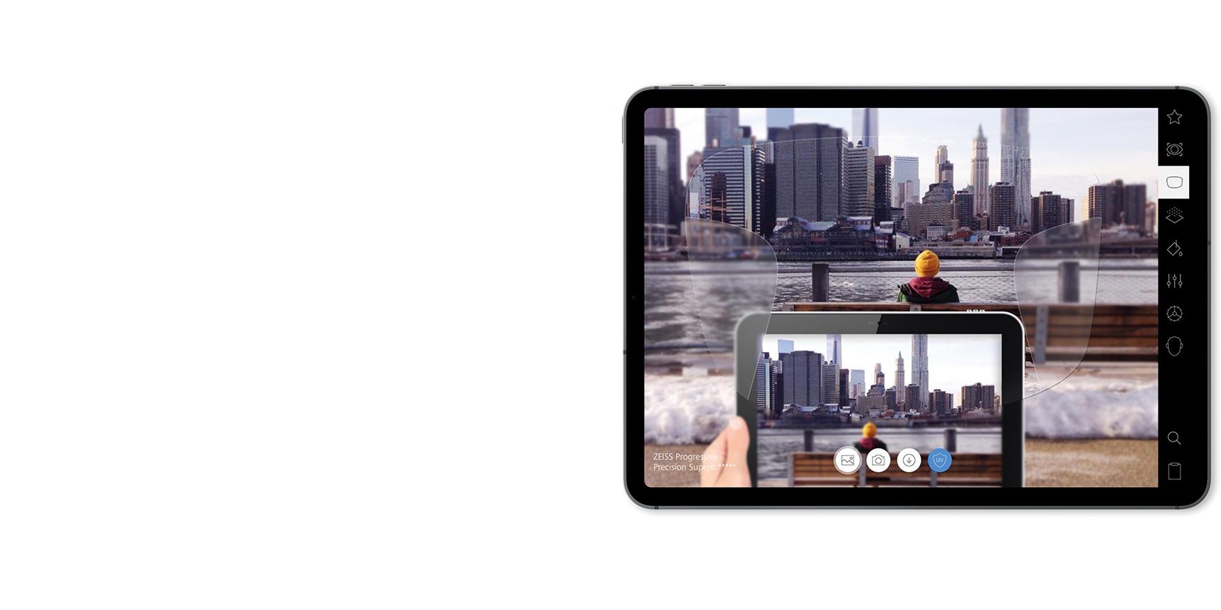 在 iPad 上以擴增實境（AR）展示蔡司鏡片。