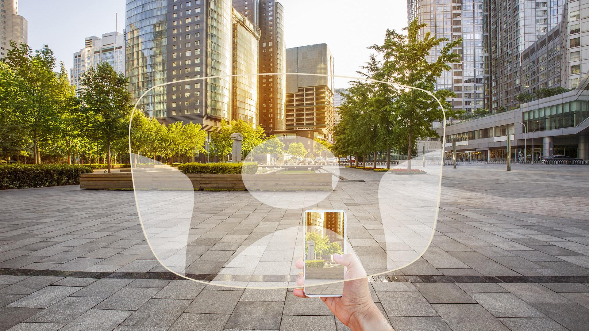 Visualisation of a ZEISS LuminArt PRO lens. The image shows the view through the lenses. 