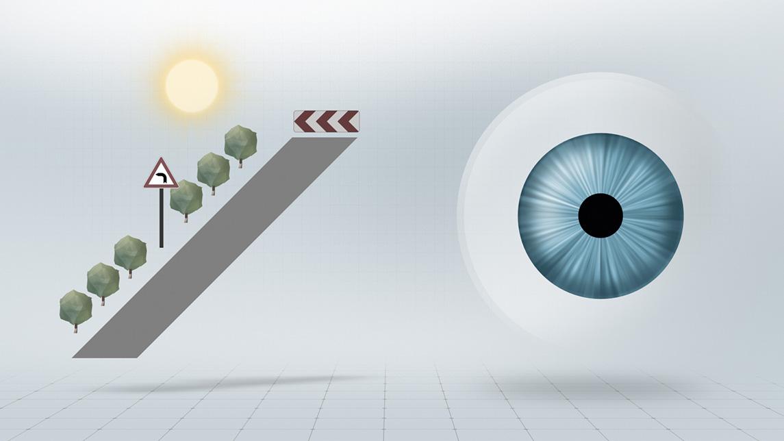 強光 = 日光視力令瞳孔收縮：高焦點深度，減少判斷空間及距離的難度
