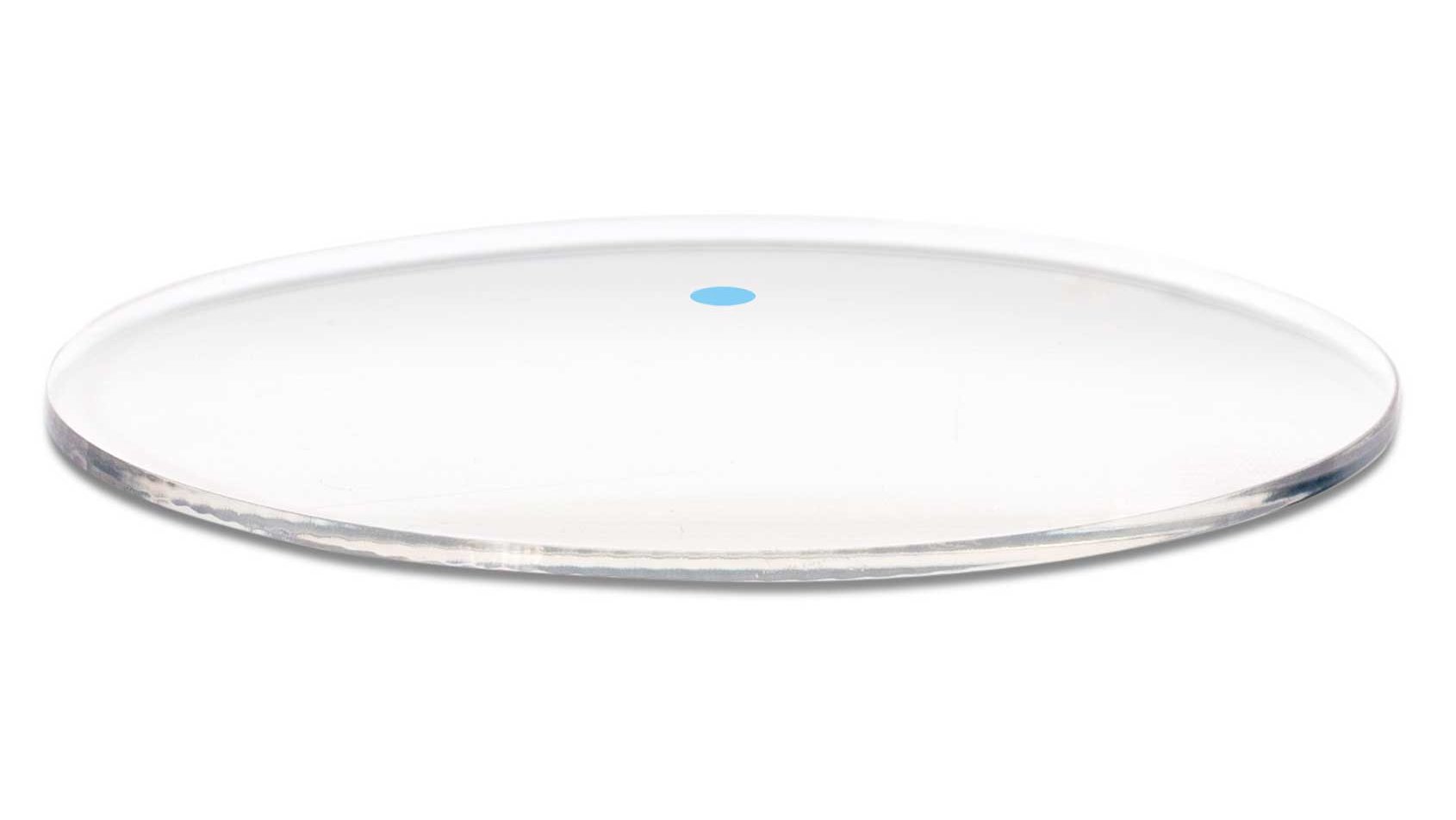 3D illustration of lens showing a blue dot in the lens radius symbolizing the one free parameter that is used to optimize the lens design.