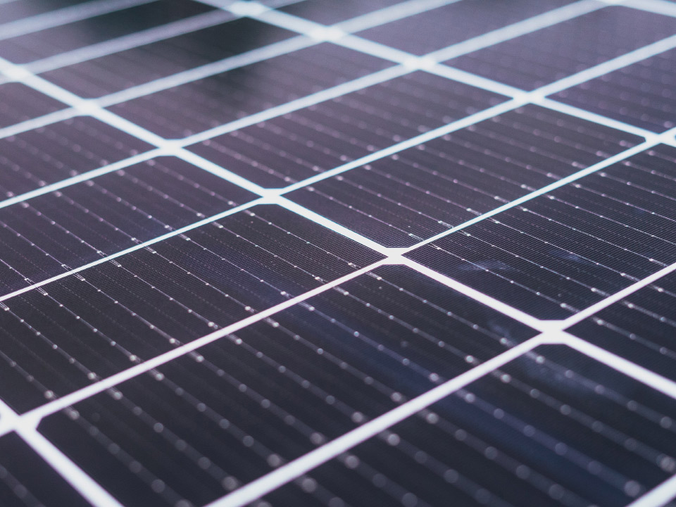 A close-up image of photovoltaic panels. 
